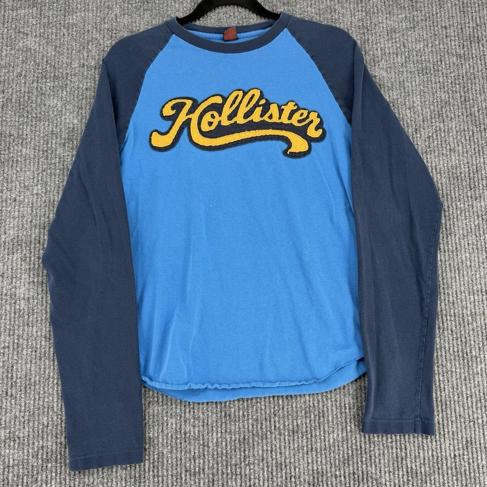 Vintage Hollister y2k raglan long sleeve graphic tee blue women's small